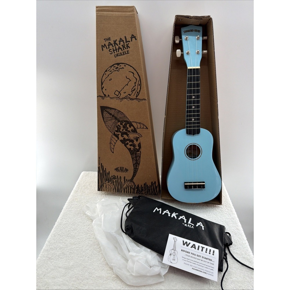 Kala Diamond Head Makala Shark Soprano Ukulele In Box With Bag Made USA Blue
